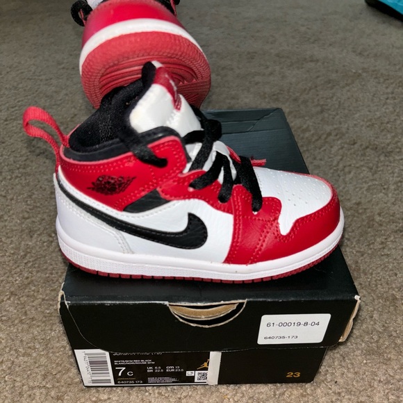 Jordan 1 Mid (TD) White/Gym Red/Black Toddler - Picture 2 of 7